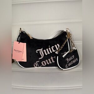 BRAND NEW Juicy Couture black embroidered shoulder bag with mini bag keychain
